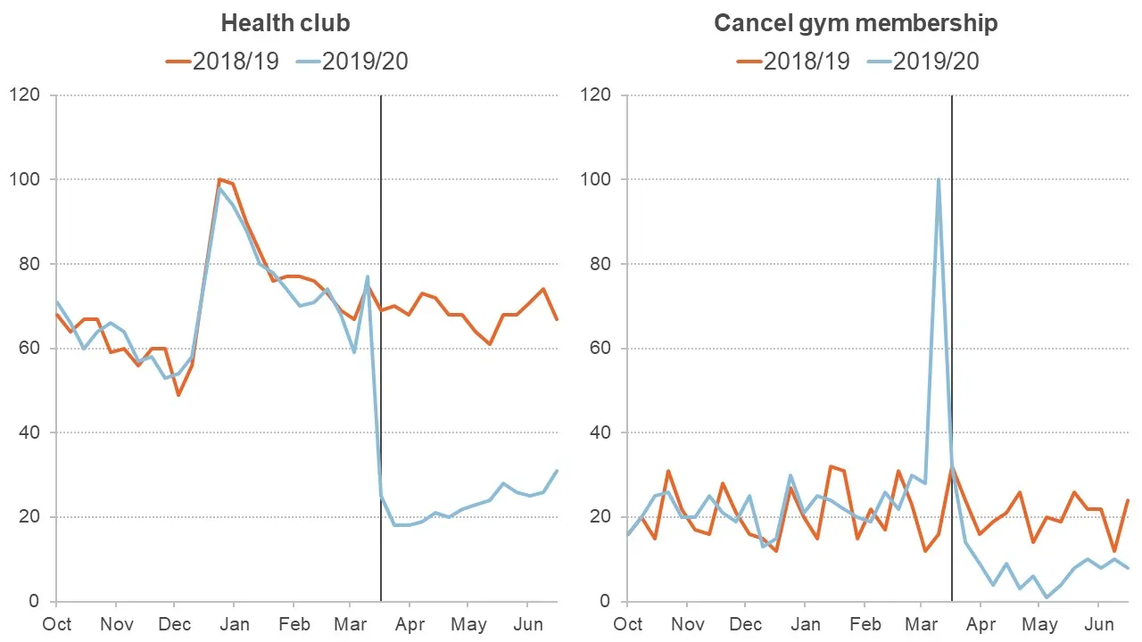 Two graphs showing google searches for