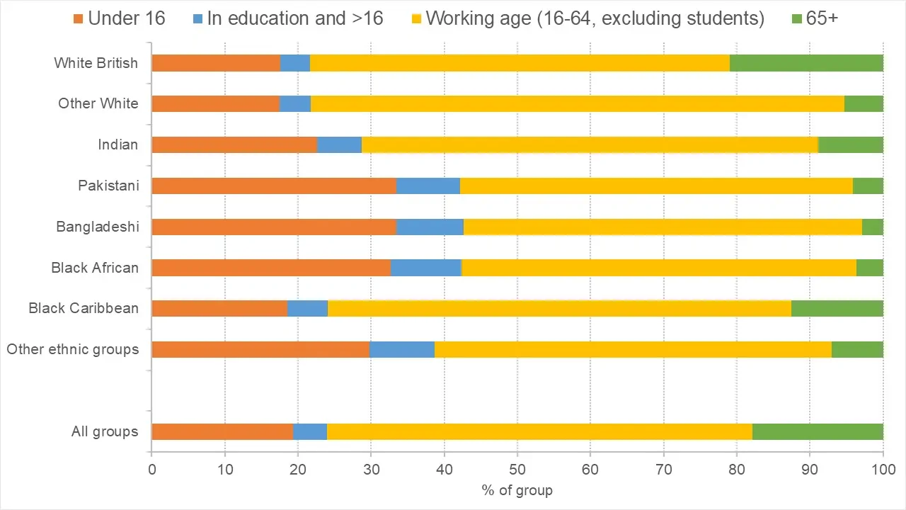 Graph showing the age distribution of different ethnic groups